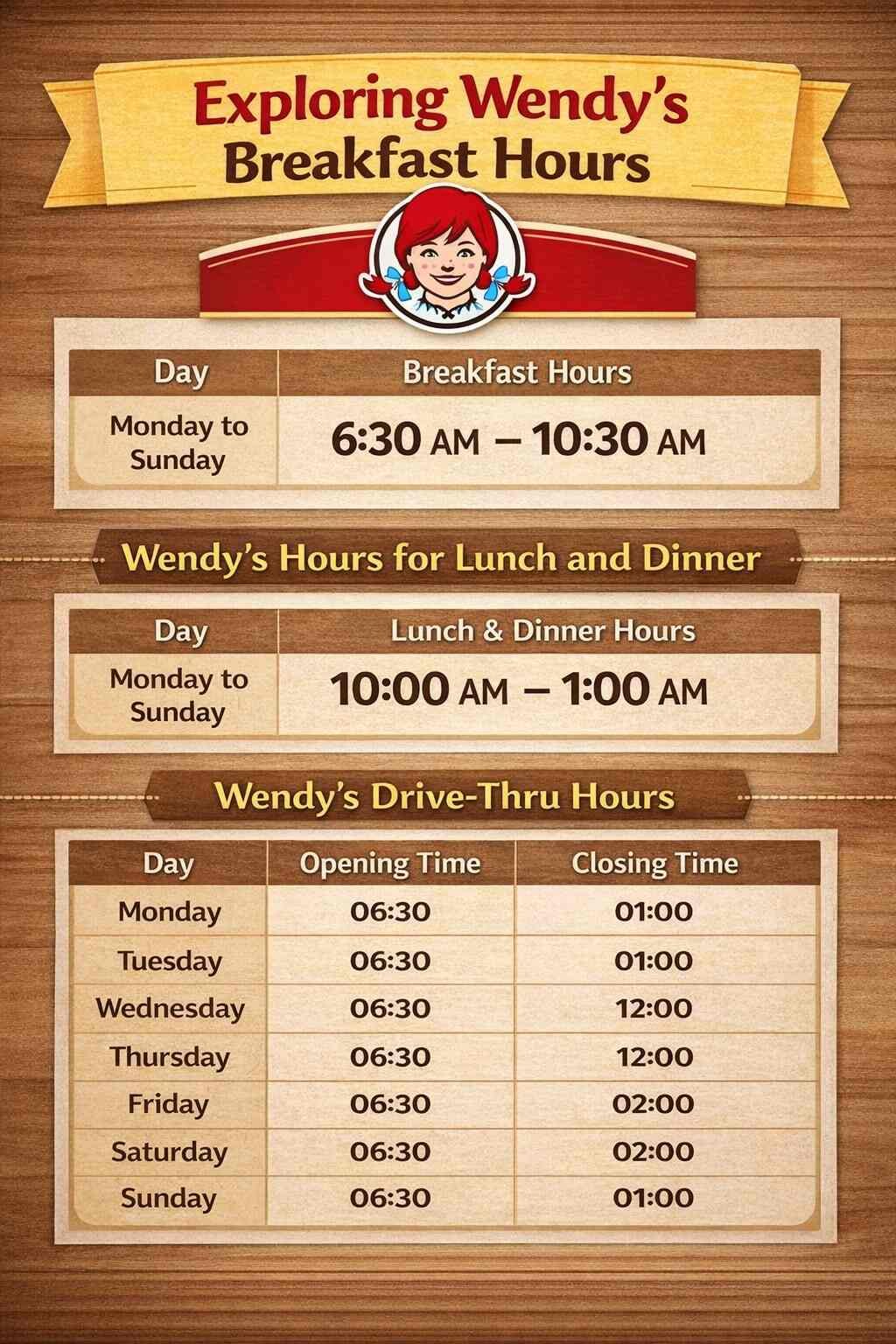 Wendy’s Hours for Lunch and Dinner
