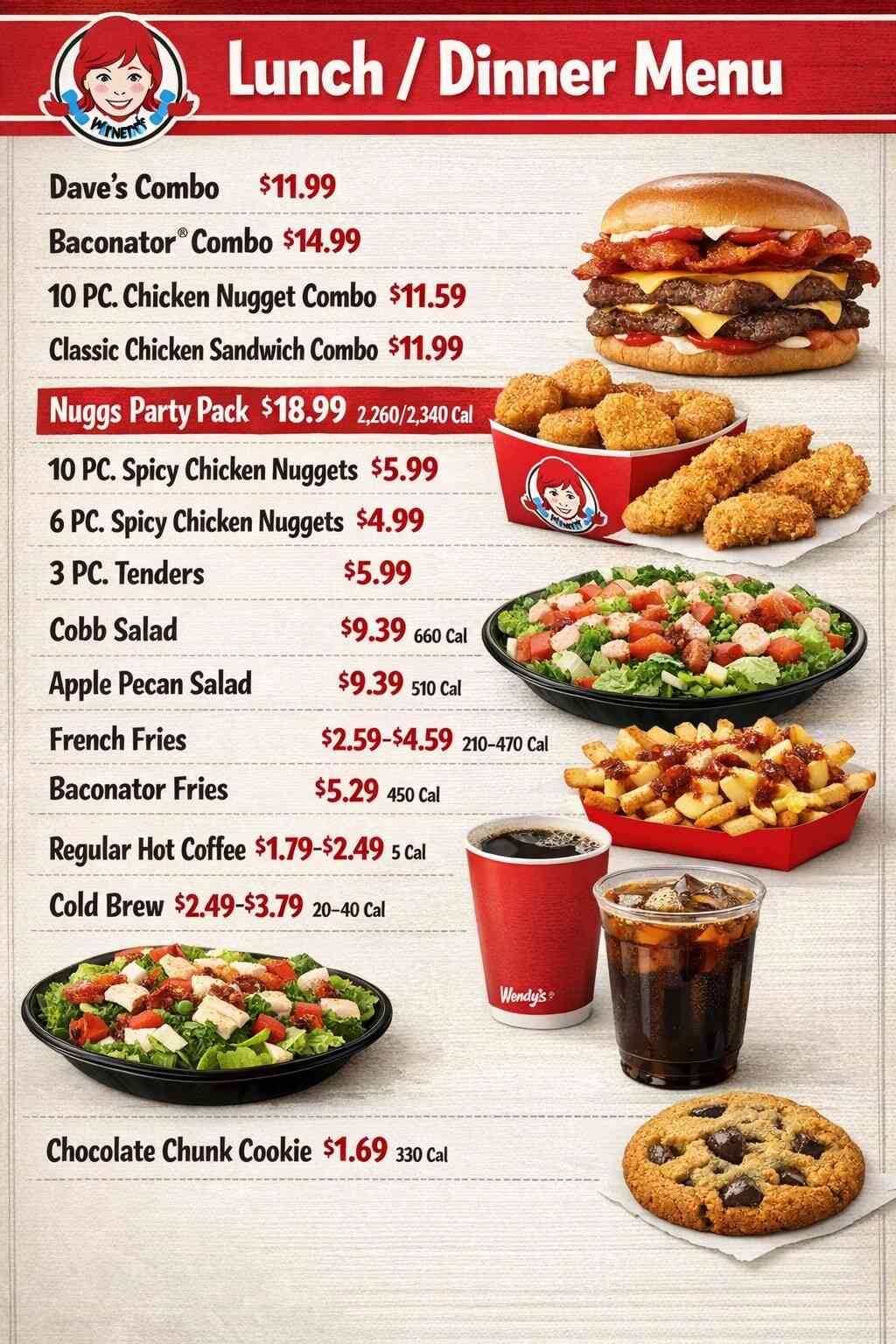 Wendy’s LunchDinner Menu